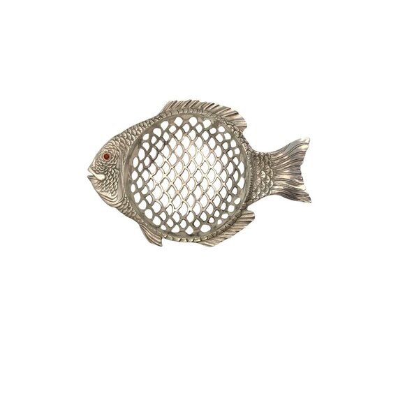 Fish Basket Vintage Arthur Court Pierced Metal Serving Dish Bowl Nautical Decor
